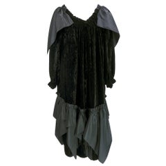 70s Lanvin Black Velvet Flared Evening Dress