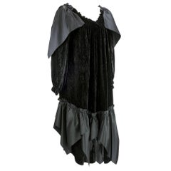 70s Lanvin Black Velvet Flared Evening Dress