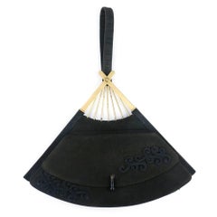 Used Attributed to Lederer 30s Black Fan Handbag