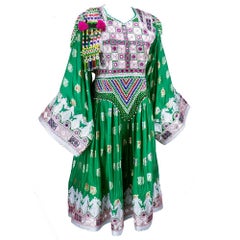 Traditional Afghani Dress In Emerald Green with  Intricate Beadwork