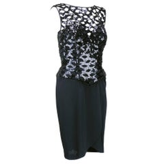 80s Vicky Tiel Black Jersey and Sequin Peekaboo Cocktail Dress