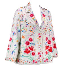 20s Chinese White Silk Floral  Embroidered Jacket