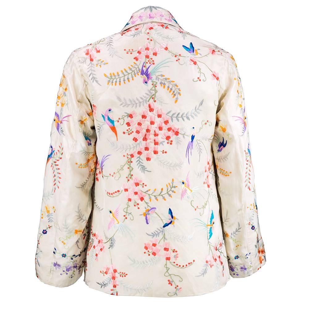Beige 20s Chinese Silk Floral Embroidered Jacket