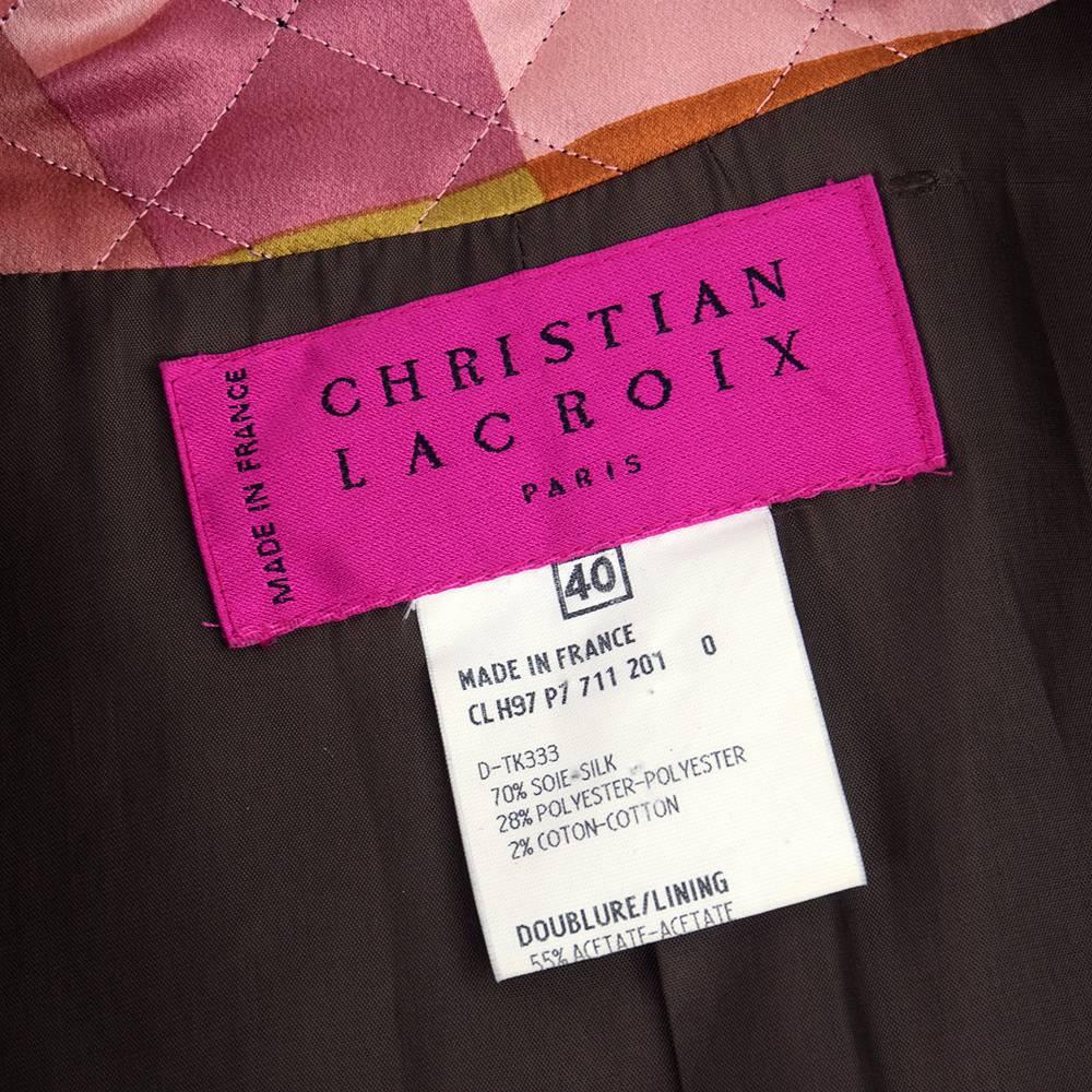 90s Christian Lacroix Quilted Faux Patchwork Pattern Satin Maxi Coat  In Excellent Condition In Los Angeles, CA