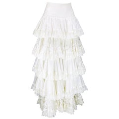 90s Dolce and Gabbana White Eyelet Tiered Full Length Skirt