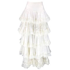 90s Dolce and Gabbana White Eyelet Tiered Full Length Skirt