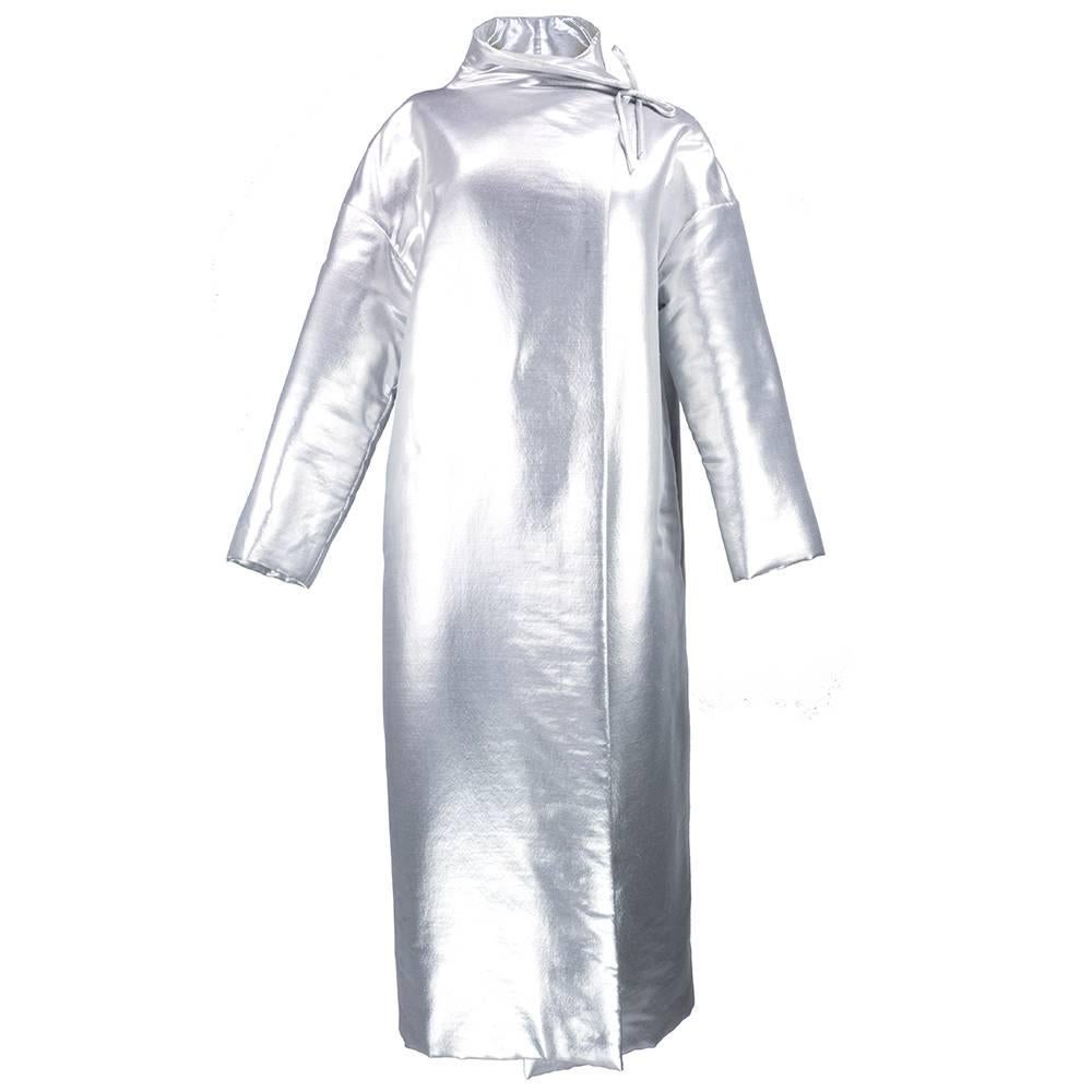 90s Krizia Silver Space Age Oversized Overcoat For Sale