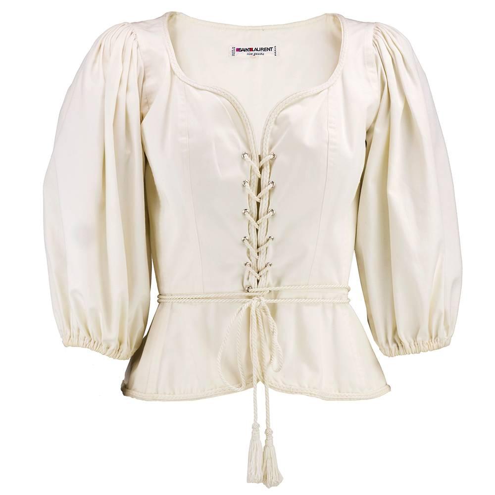70s YSL Rive Gauche  Iconic Ivory Peasant Blouse For Sale