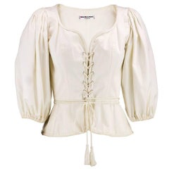 70s YSL Rive Gauche Iconic Ivory Peasant Blouse For Sale at 1stDibs