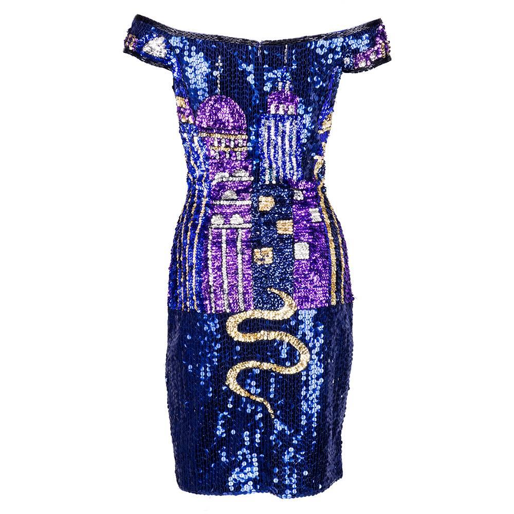 Purple 90s Diane Freis Vibrant Sequin Body Con Cocktail Dress For Sale