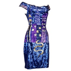 90s Diane Freis Vibrant Sequin Body Con Cocktail Dress