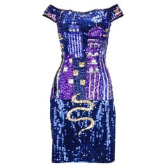 Retro 90s Diane Freis Vibrant Sequin Body Con Cocktail Dress