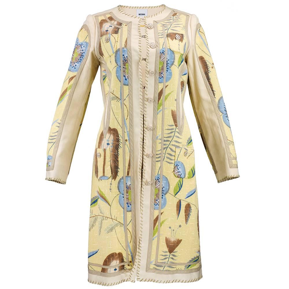 90s Moschino Lightweight Nude Floral Print Coat For Sale