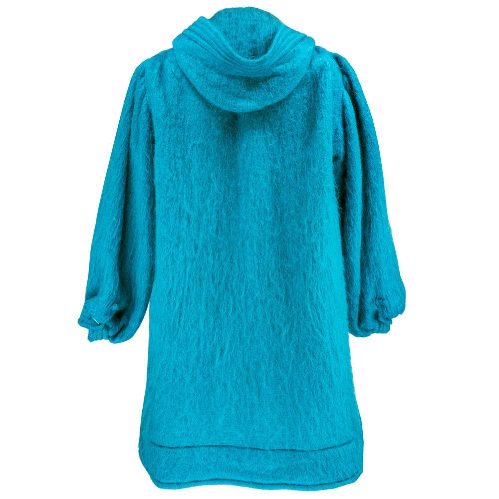 80s YSL Turquoise Blue Mohair  Coat In Excellent Condition In Los Angeles, CA