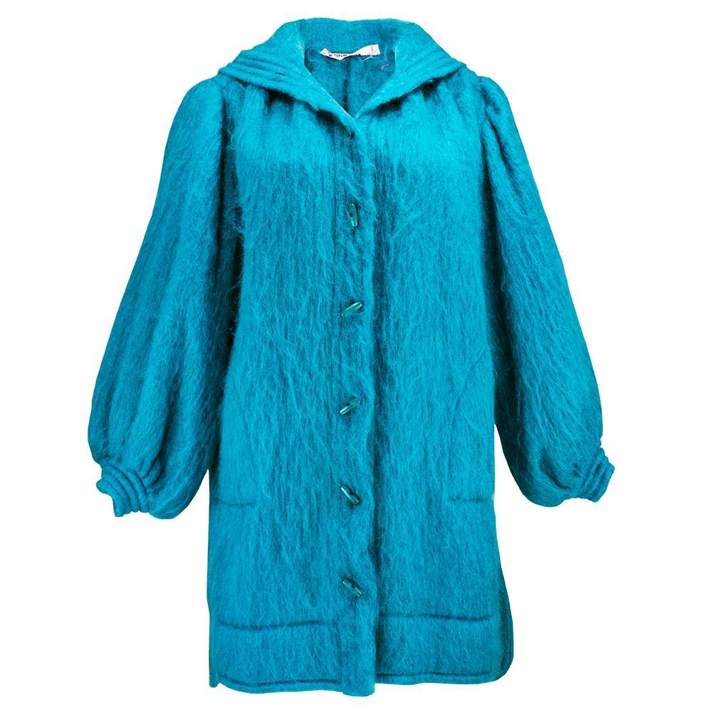 80s YSL Turquoise Blue Mohair  Coat