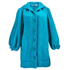 80s YSL Turquoise Blue Mohair  Coat