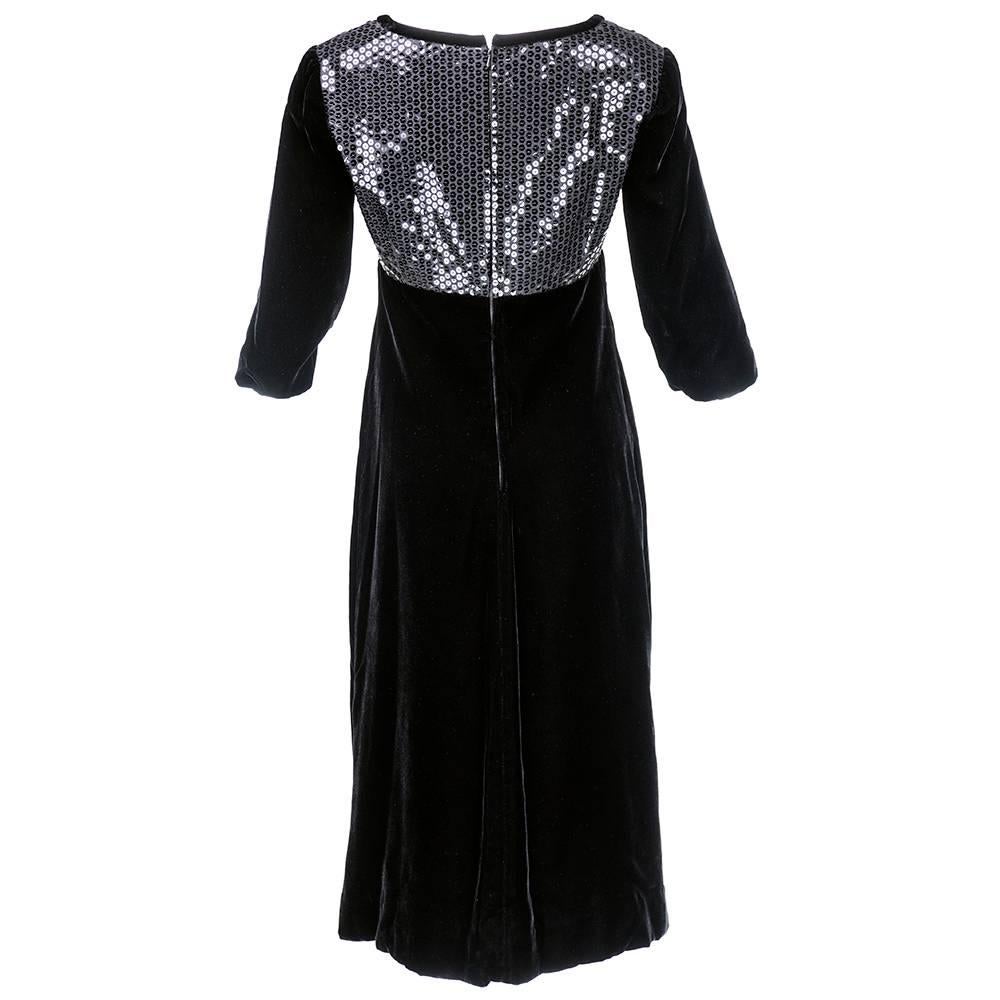 80s Courreges Black Velvet and Sequin Cocktail Dress In Good Condition For Sale In Los Angeles, CA