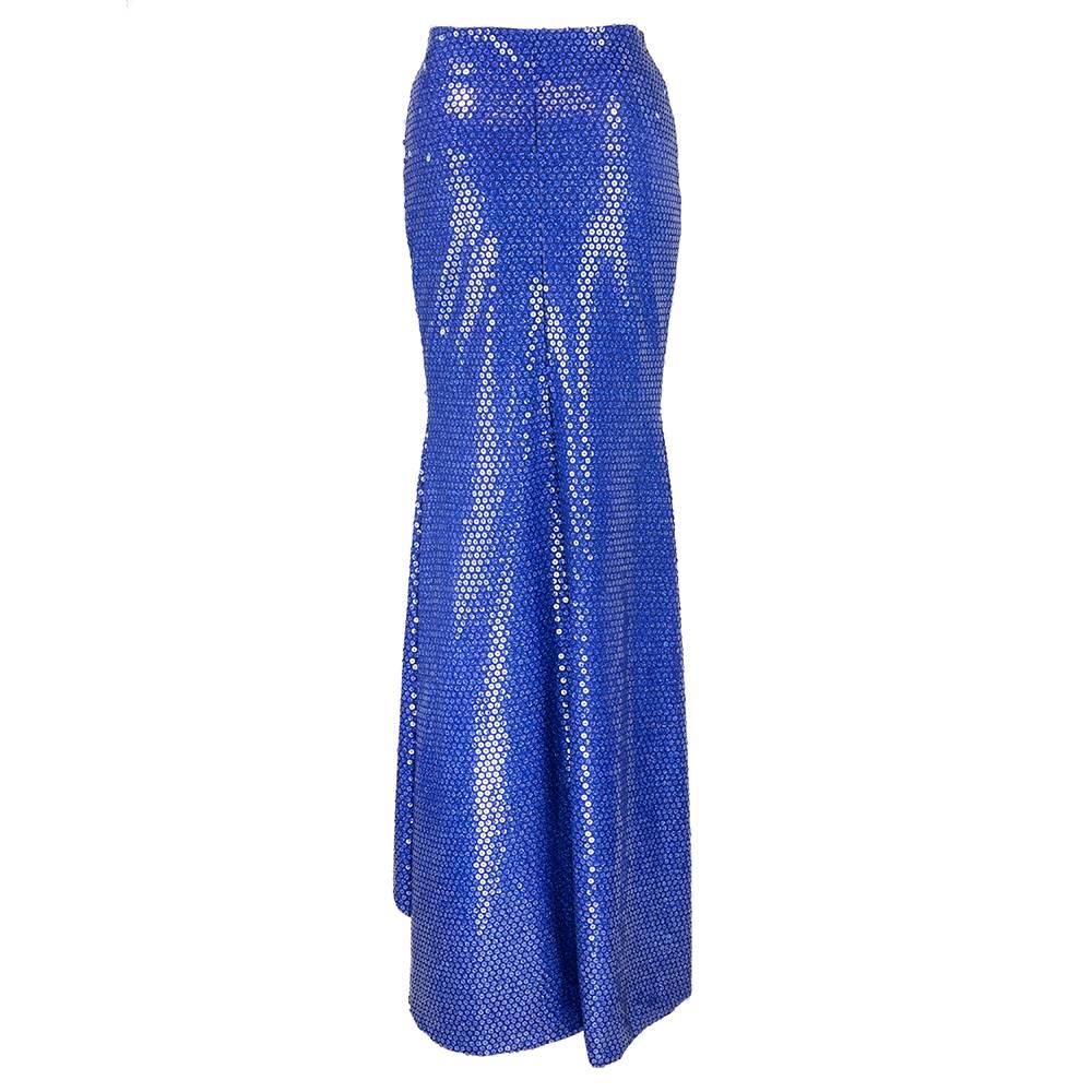 80s Patrick Kelly Blue Sequin Mermaid Evening Skirt with Mermaid Train In Excellent Condition For Sale In Los Angeles, CA