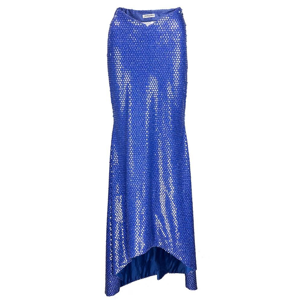 80s Patrick Kelly Blue Sequin Mermaid Evening Skirt with Mermaid Train For Sale