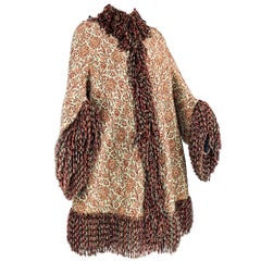 Victorian Wool Floral Jacquard Carriage Coat with Plush Silk Chenille Fringe