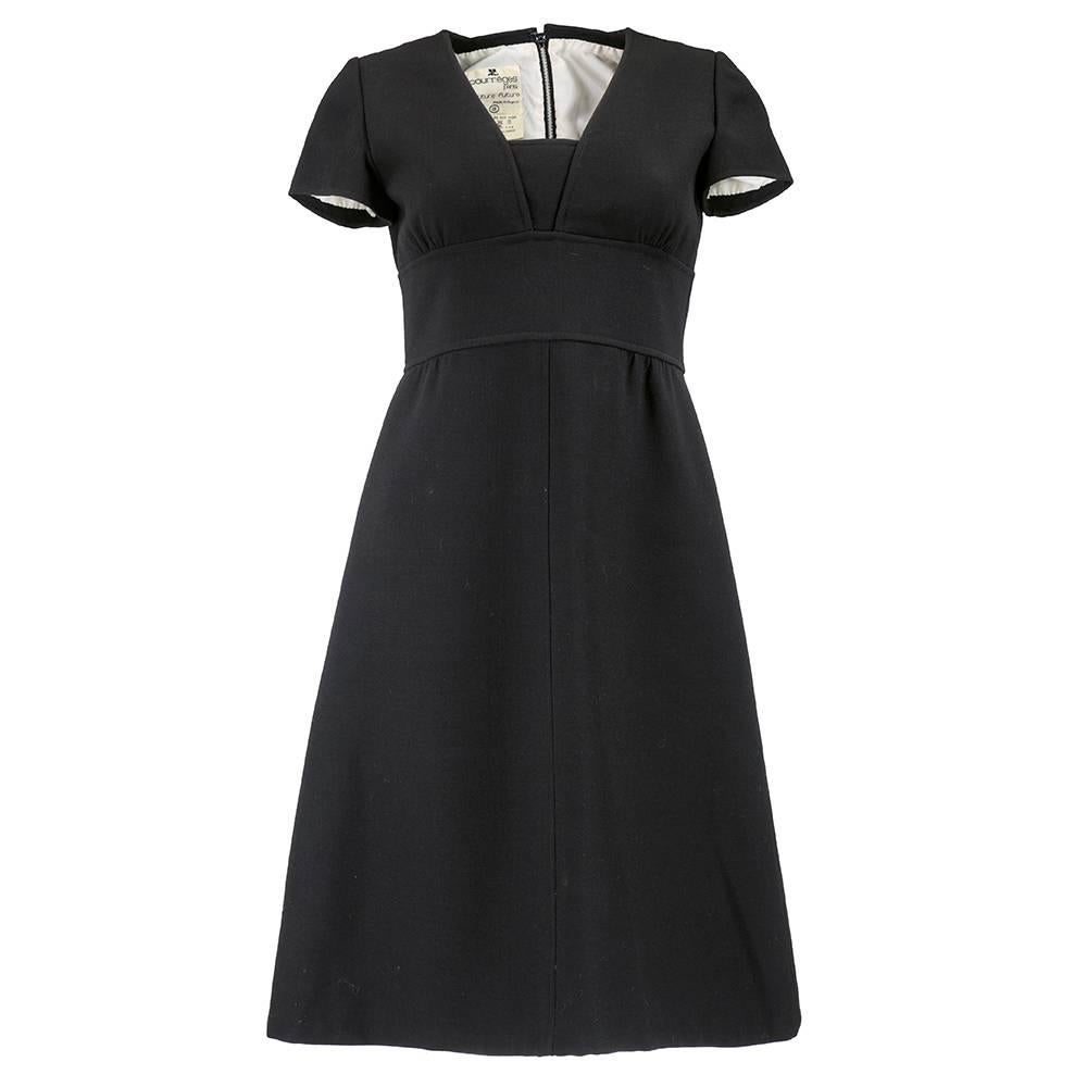 70s Courreges Couture Future Black A Line Dress For Sale
