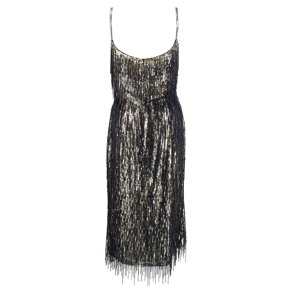 black and gold fringe dress