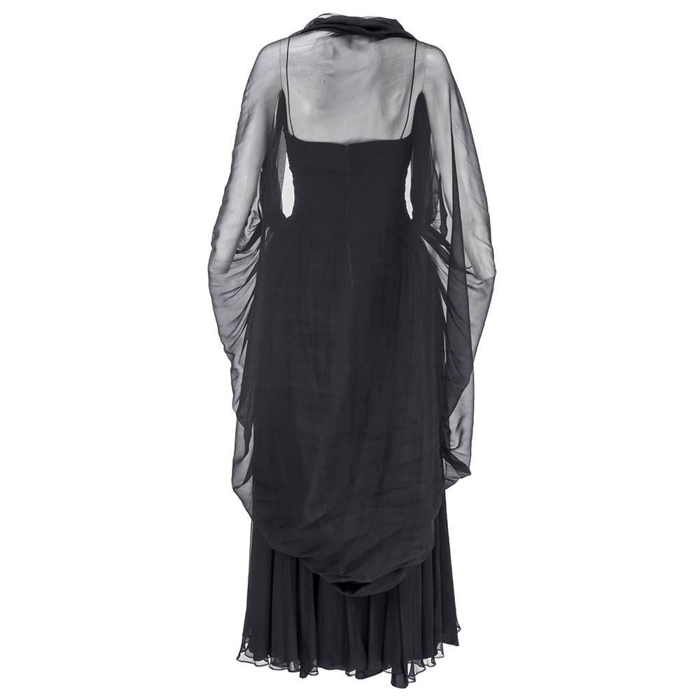 50s Frank Starr Black Silk Chiffon Glamour Gown In Excellent Condition In Los Angeles, CA