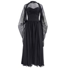 Retro 50s Frank Starr Black Silk Chiffon Glamour Gown