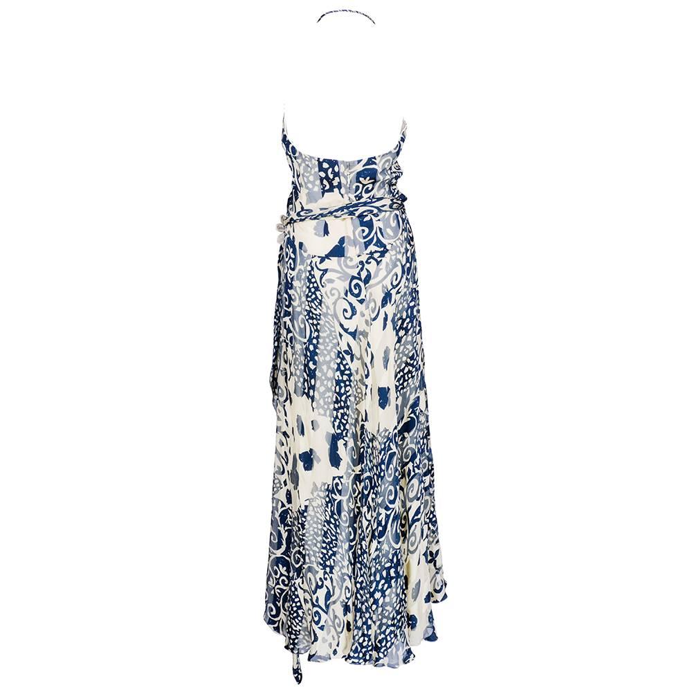 Gray Naeem Khan  Blue and White Silk Jacquard Floral Halter Gown For Sale