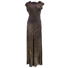 Vintage Incredibly Sexy 30s Brown Silk Bias Cut Gown Shot with Gold