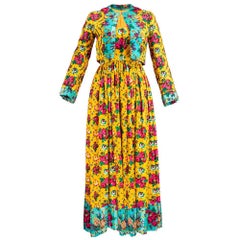 70s Unlabeled Floral Print Maxi Dress with Cropped Jacket