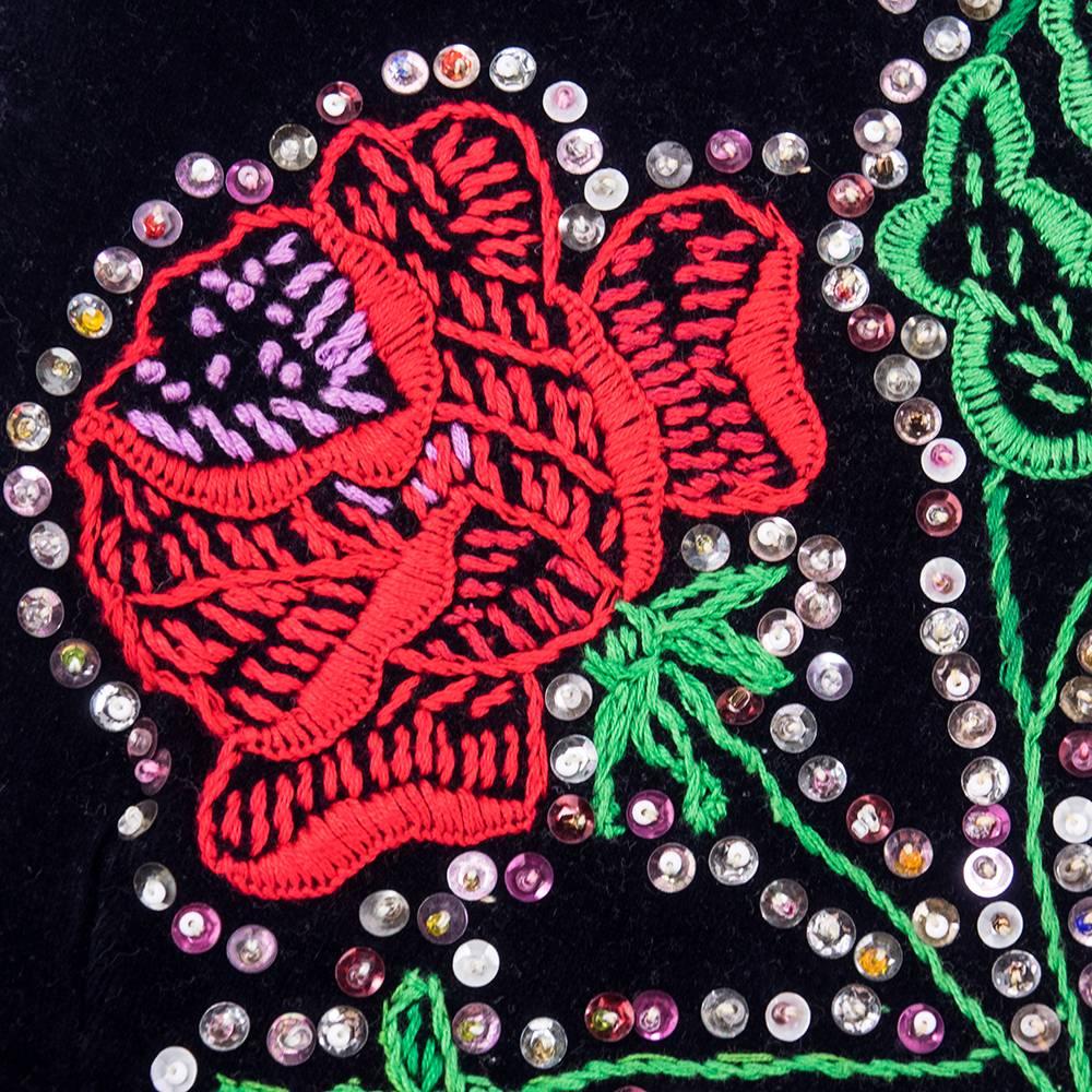 Black 20th Century Polish Folkloric Velvet Hand Embroidered Embellished Lace-Up Vest For Sale