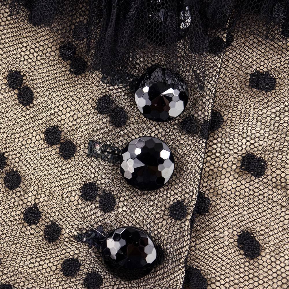 80s Oscar de la Renta Sexy Black Swiss Dotted Tulle Evening Blouse 1