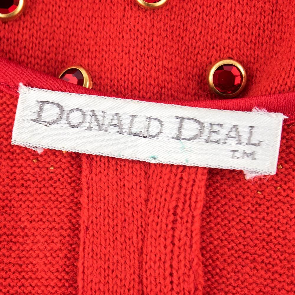 Women's 2000s Donald Deal Red Knit Low Cut Bedazzled Dress For Sale