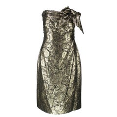 90s  Lanvin Gold Lame Strapless Cocktail Dress