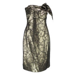 90s  Lanvin Gold Lame Strapless Cocktail Dress