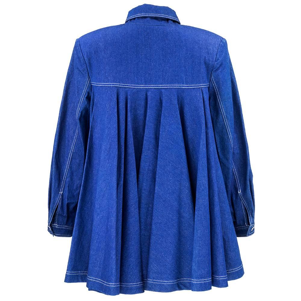 90s Patrick Kelly Blue Denim Swing Coat In Excellent Condition For Sale In Los Angeles, CA