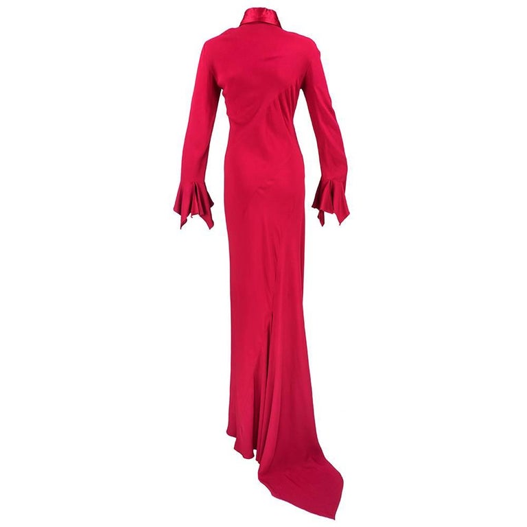 90s Pearce Fionda Red Crepe Bias Cut Maxi Dress For Sale at 1stDibs