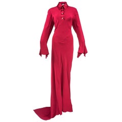 90s Pearce Fionda Red Crepe Bias Cut Maxi Dress