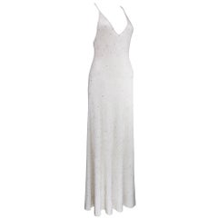 90s Ralph Lauren Purple Label White Beaded Cashmere Gown