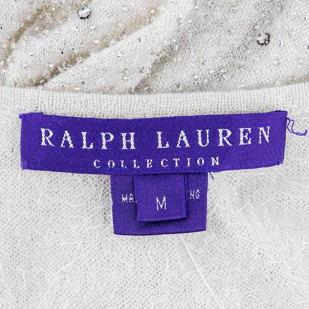 Gray 90s Ralph Lauren Purple Label White Beaded Cashmere Gown For Sale