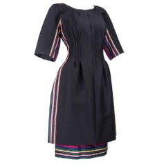 60s Sara Fredericks Interesting Black Dress with Multi-Color Stripes