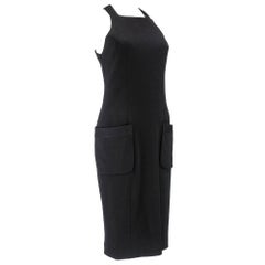 60s Traina-Norell Black Wool Jersey Racer Neck Afternoon Dress