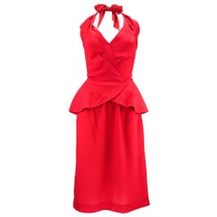 80s Slinky Chloe Red Silk Halter Dress