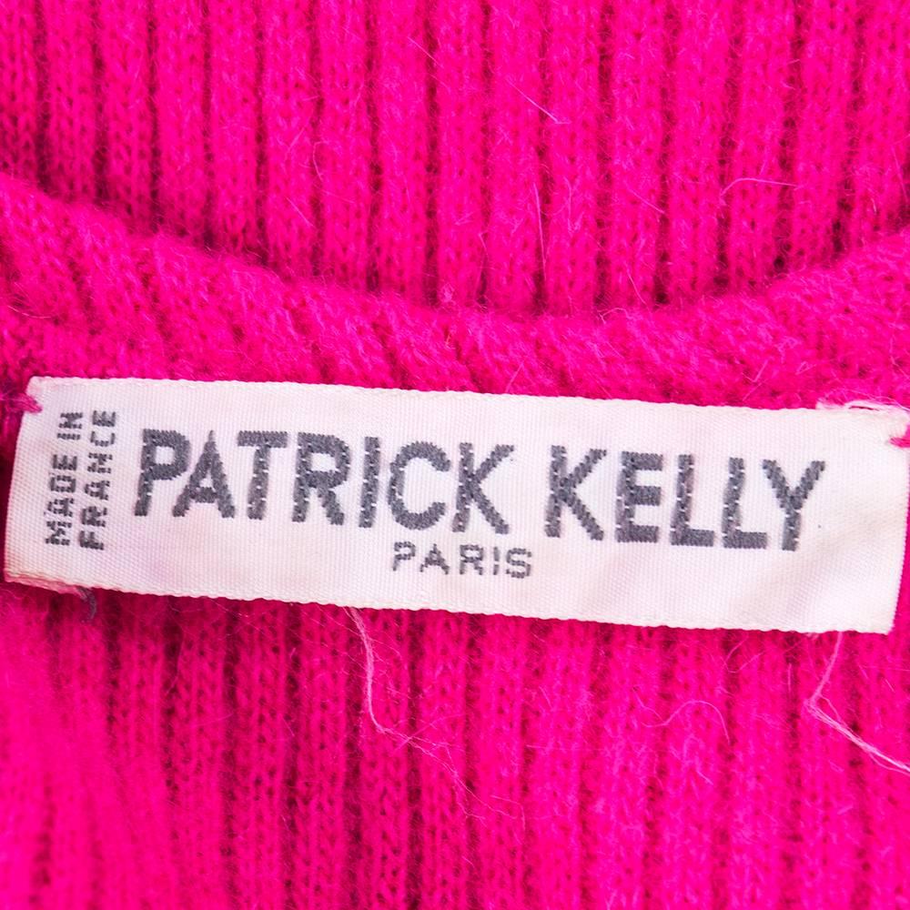80s Patrick Kelly Magenta Ribbed Knit Body Con Scoop Back Dress In Excellent Condition For Sale In Los Angeles, CA