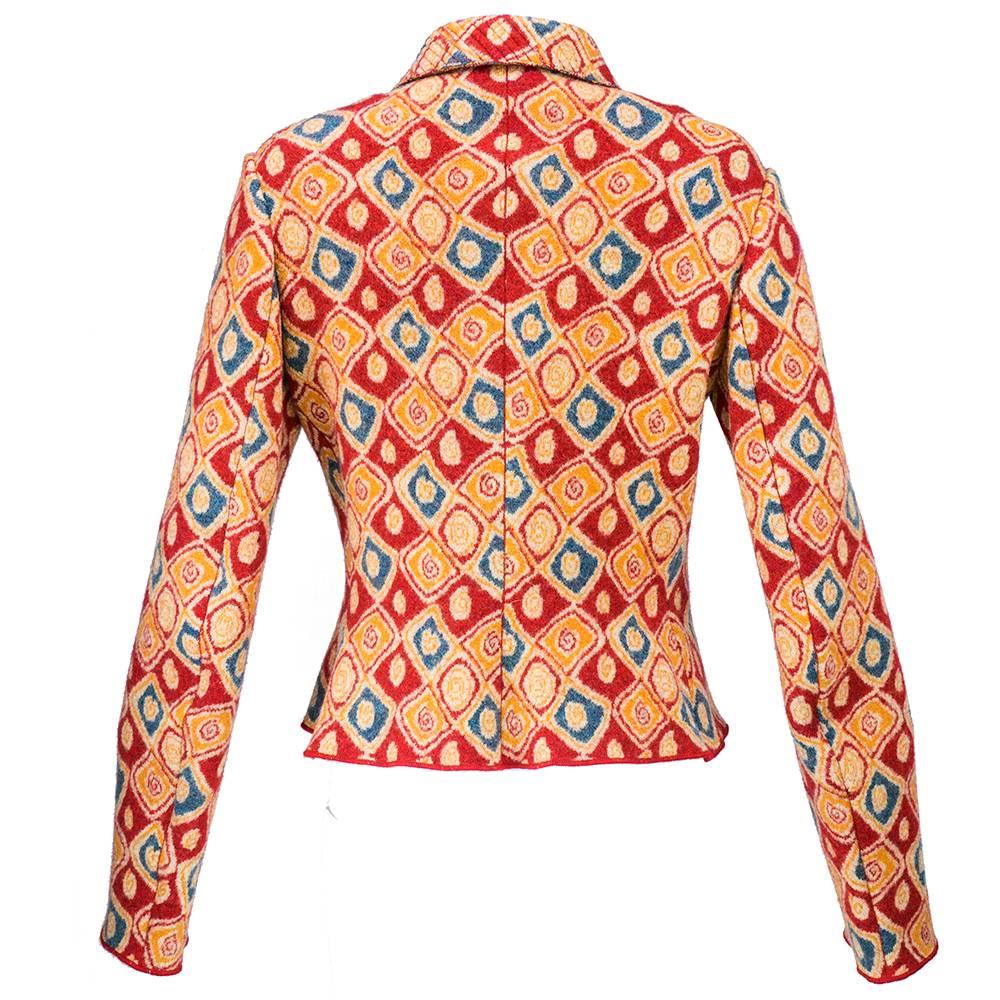 Orange Early 2000s Alaia Wool Knit Abstract Print Jacket For Sale