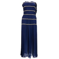 Chanel Nautical Blue Chiffon Strapless Gown with Chain Detail