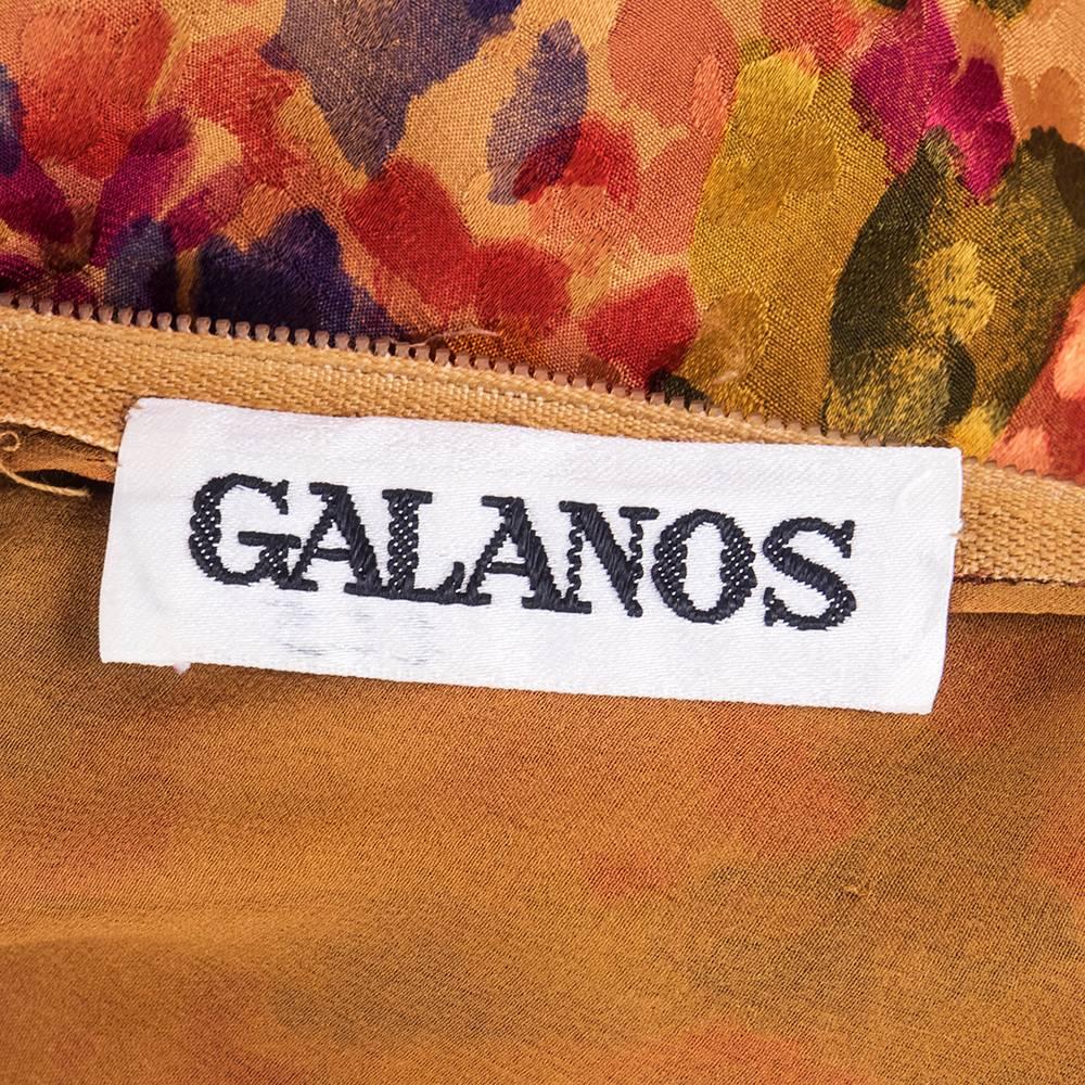 1980s Galanos Printed Silk Sarong Style Sheath Witth Beaded Trim 1