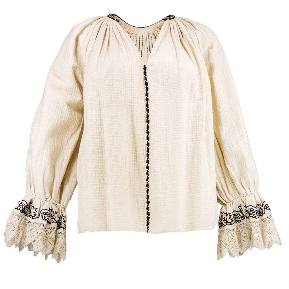 1930s Eastern European Beautifully Embroidered Blouse with Delicate Crochet