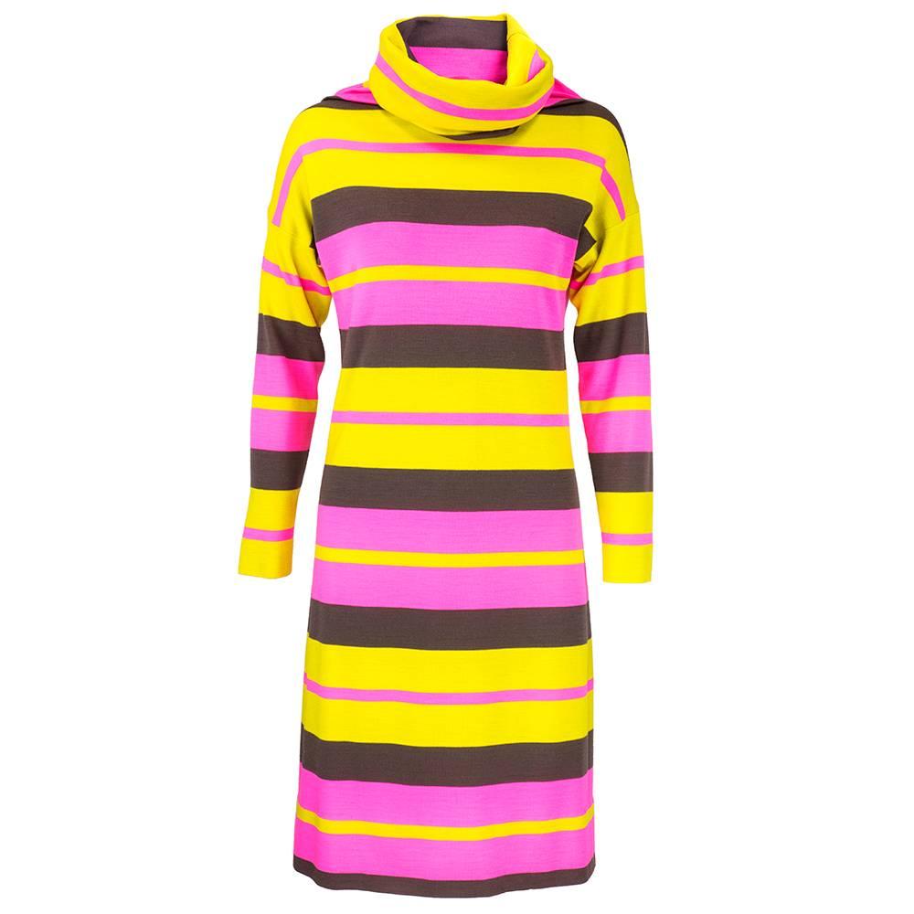 60s Bonnie Cashin Striped Jersey Dress with Coordinating Leather Coat In Excellent Condition For Sale In Los Angeles, CA